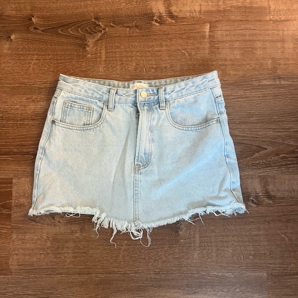 Meshki Light Blue Denim Mini Skirt Size Small